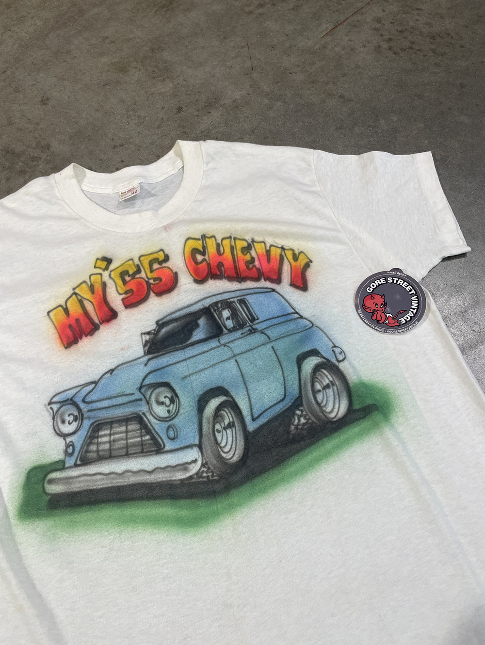 Vintage 70s Airbrush 50s Chevy Tee M JC Penney distressed